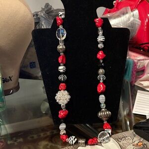 Elegant Red and Silver Beaded Necklace